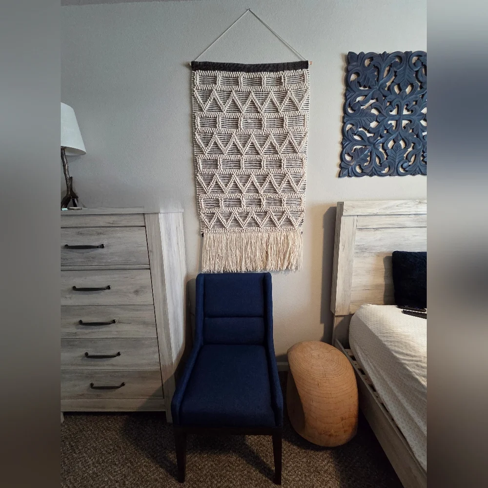 Handwoven Cream and Black Geometric Macrame Wall Hanging Decor